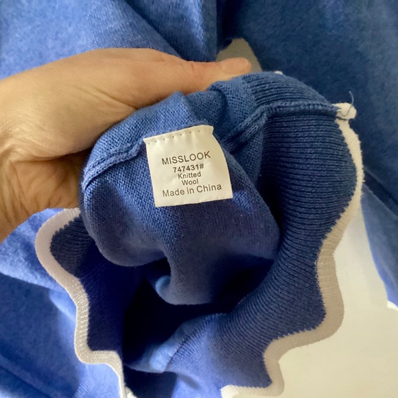 MISSLOOK Women's Blue Knitted Wool Pullover Sweater Scallop Hem Plus Size 4XL - Picture 8 of 12